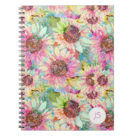 Cuaderno Patrón de girasol de acuarela romántica