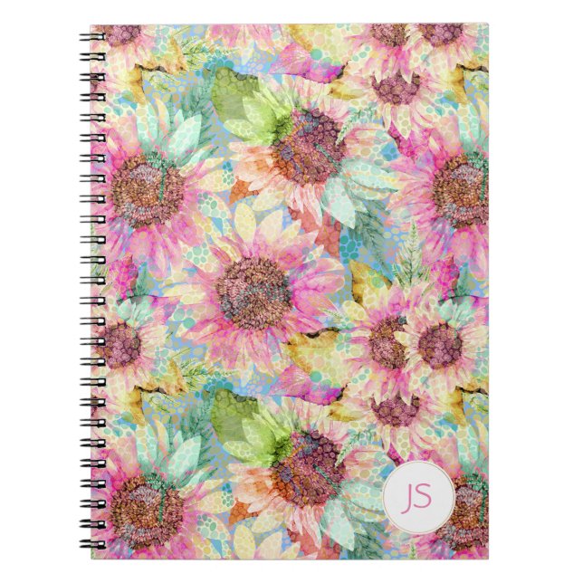 Cuaderno Patrón de girasol de acuarela romántica (Frente)