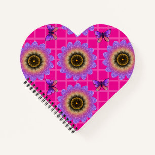 Cuaderno Patrón de girasol y mariposa de terciopelo púrpura