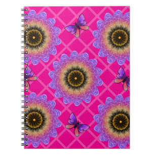 Cuaderno Patrón de girasol y mariposa de terciopelo púrpura