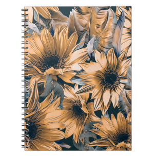 Cuaderno Patrón de girasoles sin costura. Bac acuarela otoñ