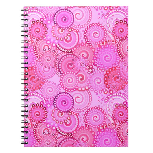 Cuaderno Patrón de giro fractal, rosa y fucsia (Frente)