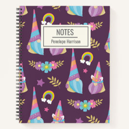 Cuaderno Patrón de gnomos de arcoiris kawaii personalizados