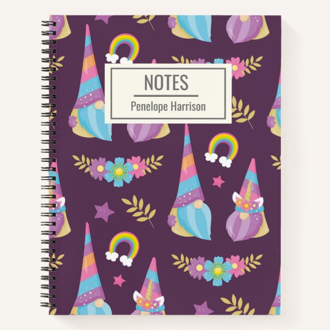 Cuaderno Patrón de gnomos de arcoiris kawaii personalizados (Anverso)