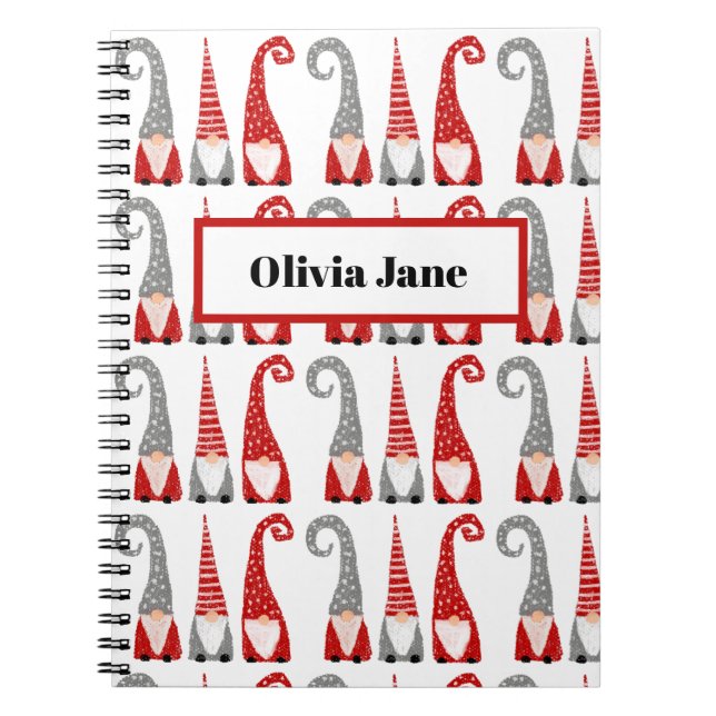 Cuaderno Patrón de gnomos suecos de Navidad personalizado r (Frente)