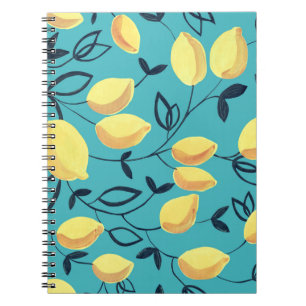 Cuaderno Patrón de gouache de limón amarillo sobre turquesa