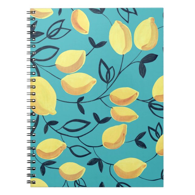 Cuaderno Patrón de gouache de limón amarillo sobre turquesa (Frente)