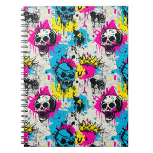 Cuaderno Patrón de graffiti con colores de neón y grunge ur