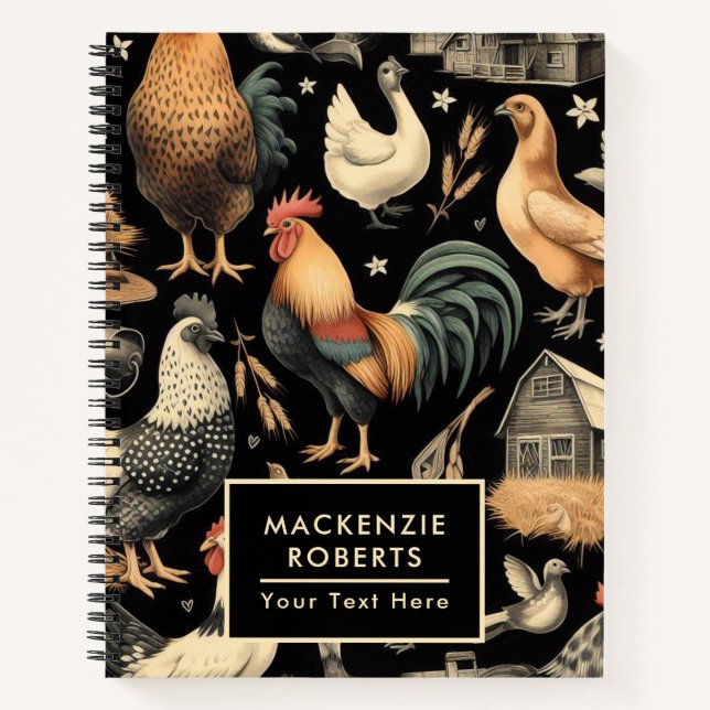 Cuaderno Patrón de granja de pollo retro (Anverso)