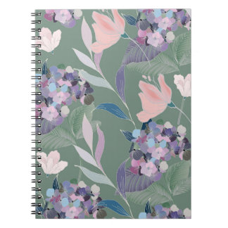 Cuaderno Patrón de gris de salvia de flores de lino