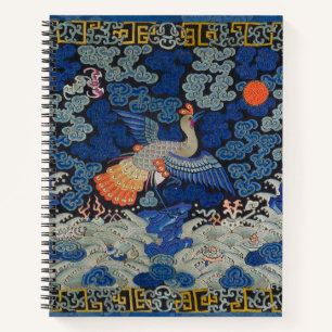 Cuaderno Patrón de grulla china vintage: azul imperial