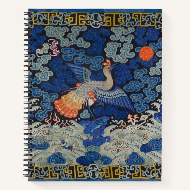 Cuaderno Patrón de grulla china vintage: azul imperial (Anverso)