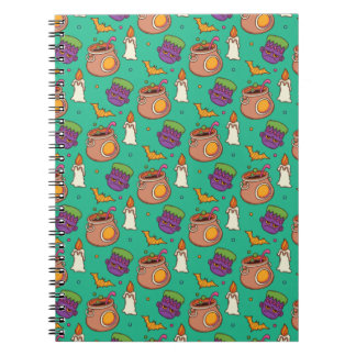 Cuaderno Patrón de Halloween con murciélagos y patrón verde