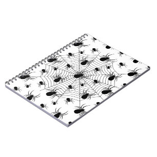 Cuaderno Patrón de halloween de arañas blancas negras