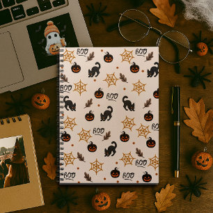 Cuaderno Patrón de Halloween de calabaza de gato negro lind