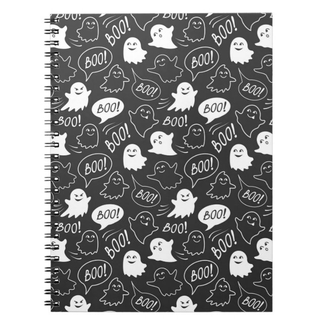 Cuaderno Patrón de Halloween de Doodle Cute de B&W (Frente)