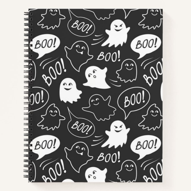 Cuaderno Patrón de Halloween de garabatos lindos en blanco  (Anverso)