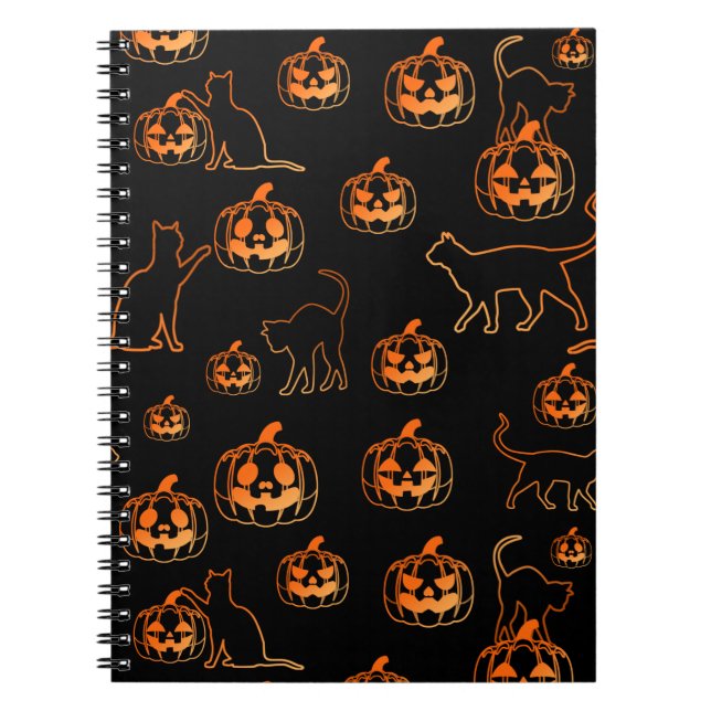 Cuaderno Patrón de Halloween de gatos negros y calabazas Na (Frente)