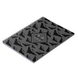 Cuaderno Patrón de Halloween de murciélagos negros grises d