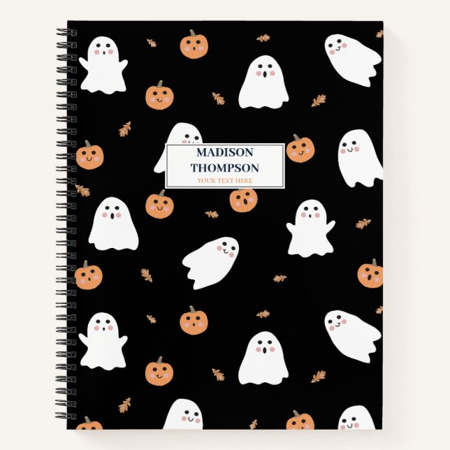 Cuaderno Patrón de Halloween negro con ghost y calabaza (Anverso)