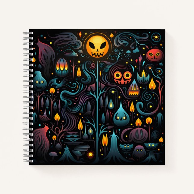 Cuaderno Patrón De Halloween Púrpura Y Azul Asombroso (Anverso)