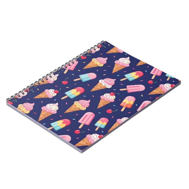 Cuaderno Patrón de helado, paletas y cerezas (Lado Izquierdo)