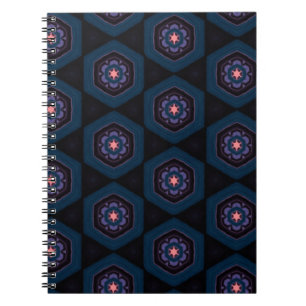 Cuaderno Patrón de Hexagonal con flores rosas y azules