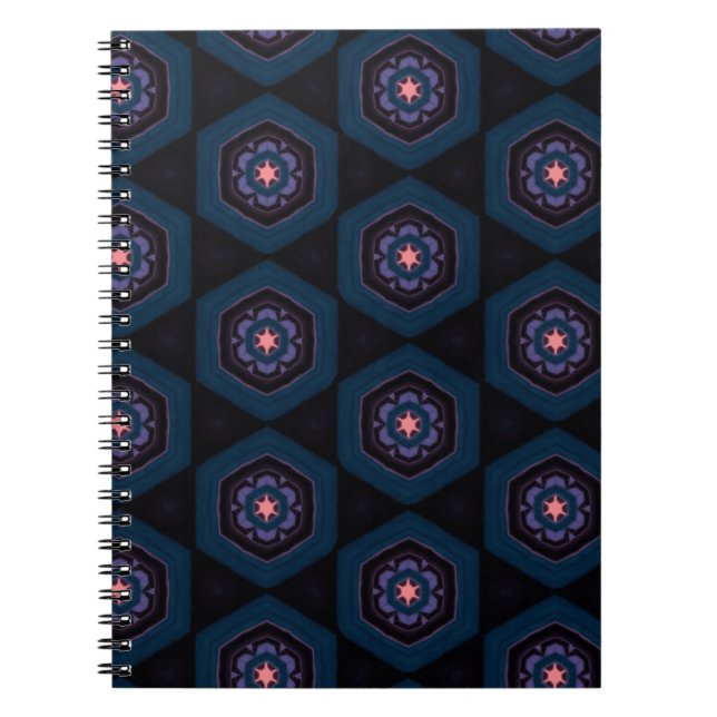 Cuaderno Patrón de Hexagonal con flores rosas y azules (Frente)
