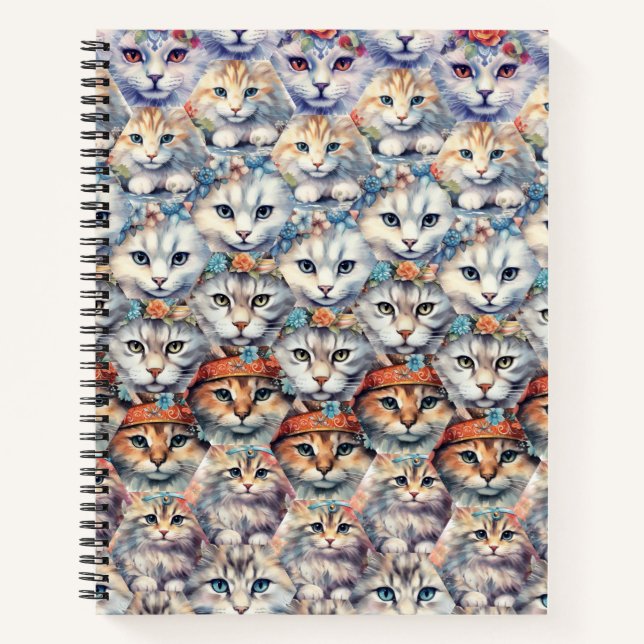 Cuaderno Patrón de hexágono de caras de gato (Anverso)