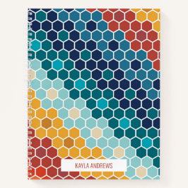 Cuaderno Patrón de hexágono de mosaico retro-floral colorid