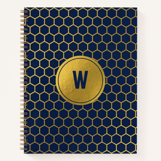 Cuaderno Patrón de hexágono de oro azul de la marina Monogr (Anverso)