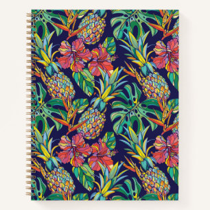 Cuaderno Patrón de hibiscus de piña tropical