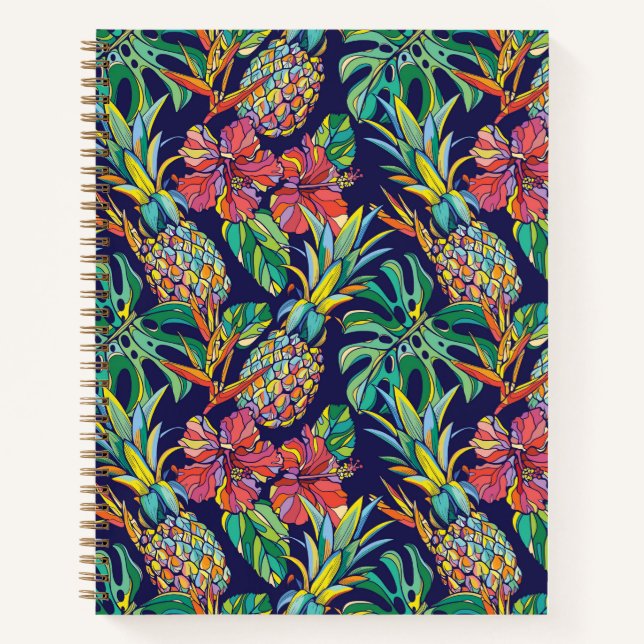 Cuaderno Patrón de hibiscus de piña tropical (Anverso)