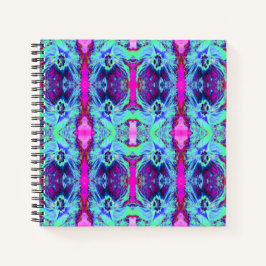 Cuaderno Patrón de hibiscus verde y azul psicodélico