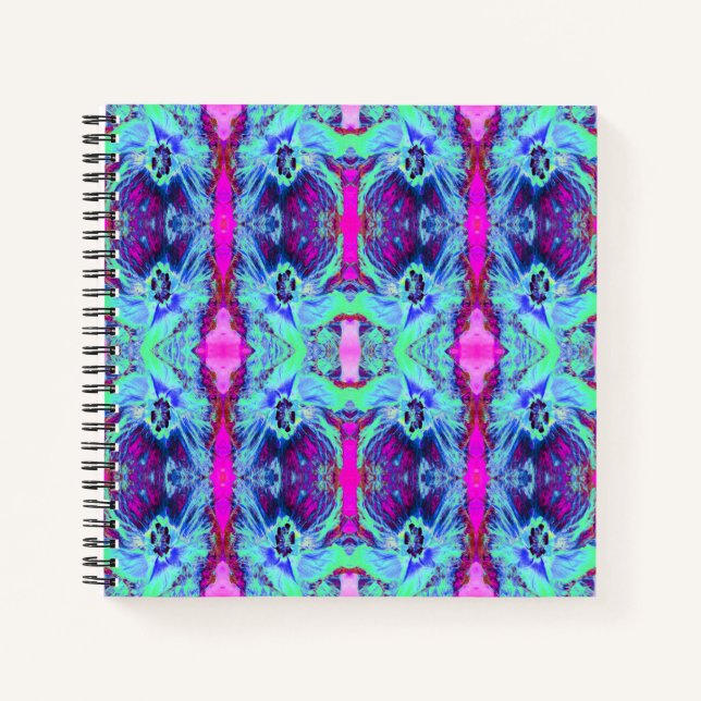 Cuaderno Patrón de hibiscus verde y azul psicodélico (Anverso)