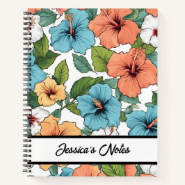 Cuaderno Patrón de Hibiscus Vibrante Floral Personalizado