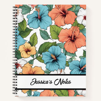 Cuaderno Patrón de Hibiscus Vibrante Floral Personalizado