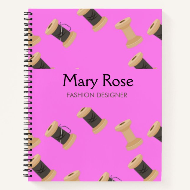 Cuaderno Patrón de hilos y carretes rosa (Anverso)