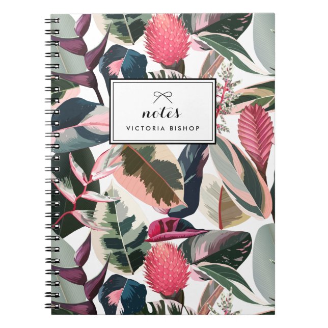 Cuaderno Patrón de Hogares Tropicales Rosa Personalizado (Frente)