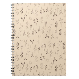 Cuaderno Patrón de hoja boho marrón beige cálido
