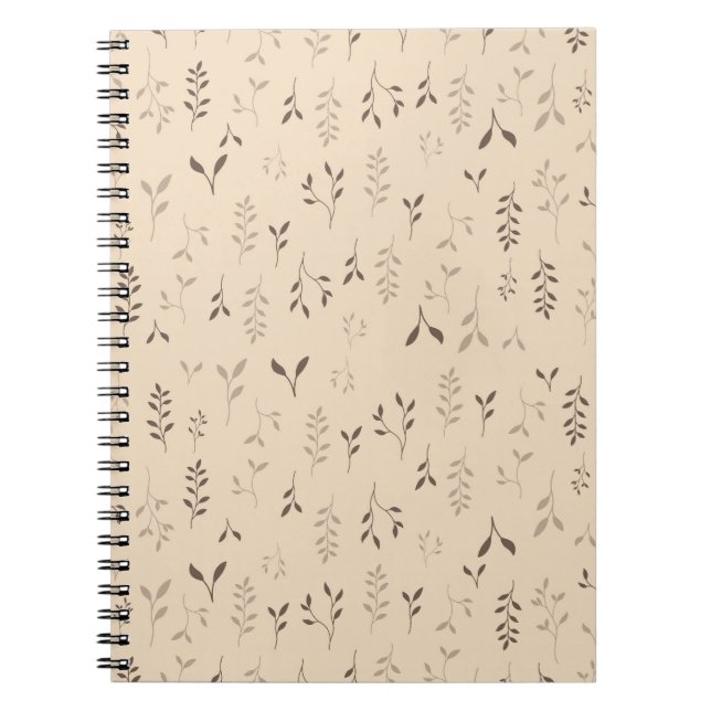 Cuaderno Patrón de hoja boho marrón beige cálido (Frente)