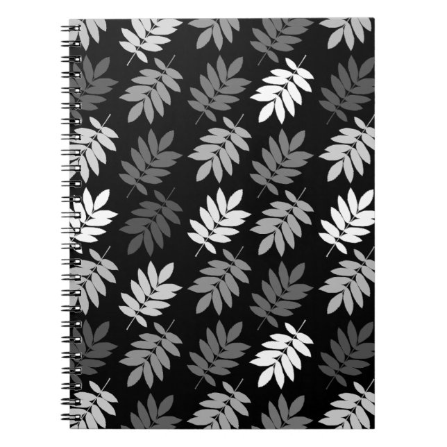 Cuaderno Patrón de hoja de anciano negro blanco gris (Frente)