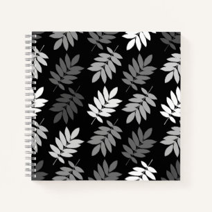 Cuaderno Patrón de hoja de anciano negro blanco gris