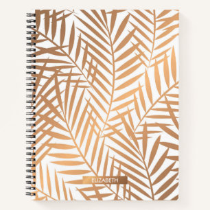 Cuaderno Patrón de hoja de árbol de palmas doradas