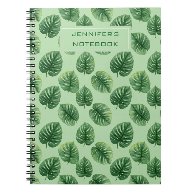 Cuaderno Patrón de hoja de Monstera de acuarela personaliza (Frente)