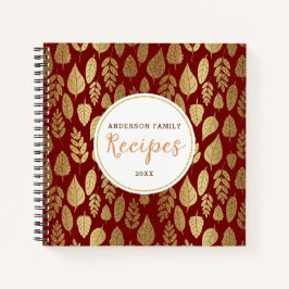 Cuaderno Patrón de hoja dorada y roja