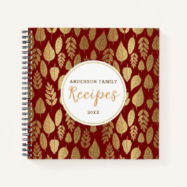 Cuaderno Patrón de hoja dorada y roja