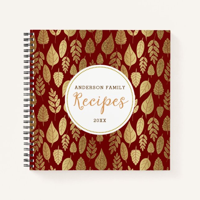 Cuaderno Patrón de hoja dorada y roja (Anverso)