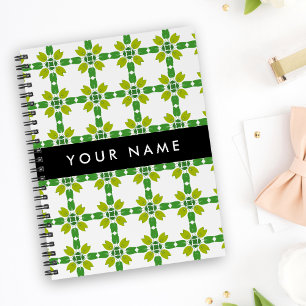 Cuaderno Patrón de Hoja, Hojas Verdes, Tu Nombre