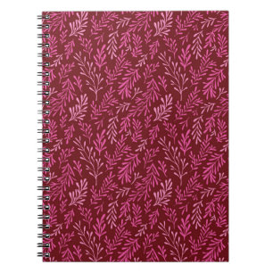 Cuaderno Patrón de hoja tropical floral borgoñona y rosa